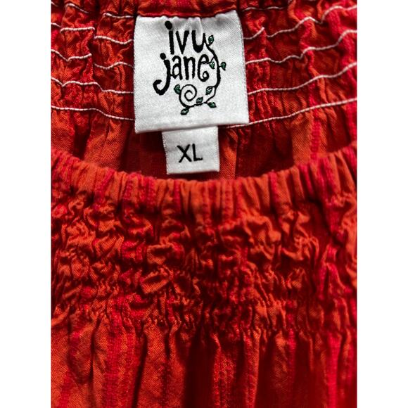 IVY Jane orange 3/4 dramatic bell sleeve embroidered tropical parrots SZ XL - Picture 6 of 9